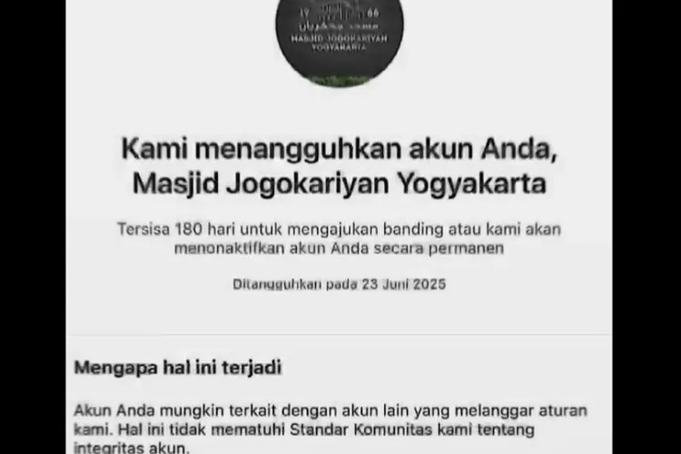 Akun Instagram resmi Masjid Jogokariyan Yogyakarta tiba-tiba diblokir. (X @jogokariyan)
